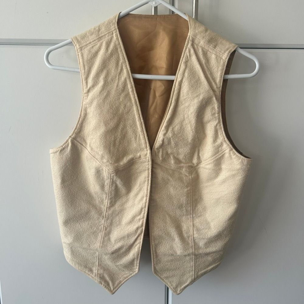 Vintage Reversible Cropped Vest Cream Textured Wool Camel Faux Suede Waistcoat